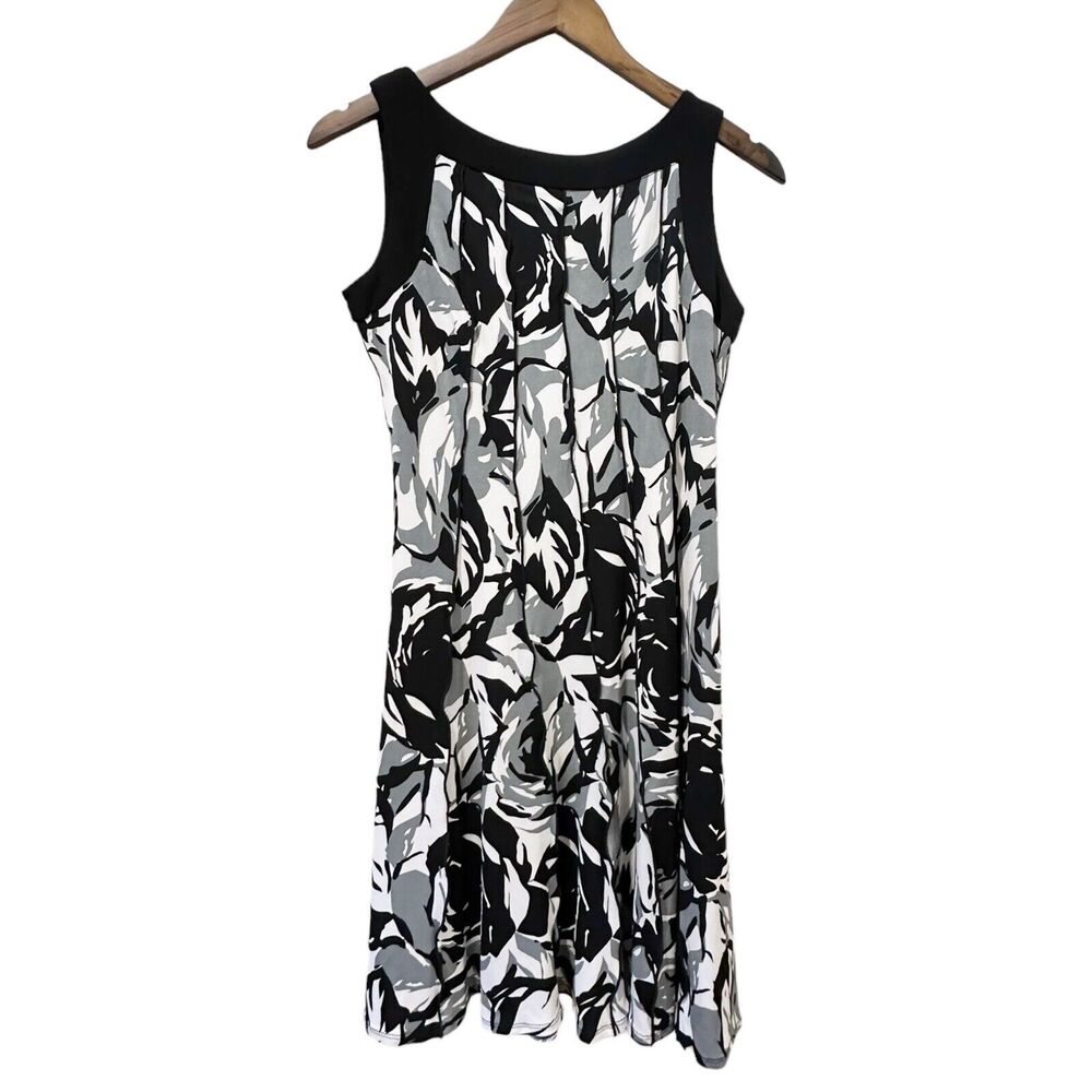 Perceptions Black White Grey Floral Sleeveless Boatneck Knee Length Dress Sz 6P